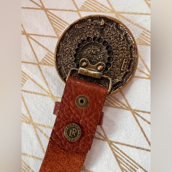 Leatherock Turquoise Stone & Gem Studded Embossed Leather Belt - Picture 3 of 9